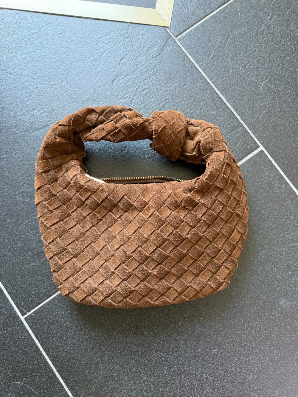 Braided Suede Shoulder Bag - Brown